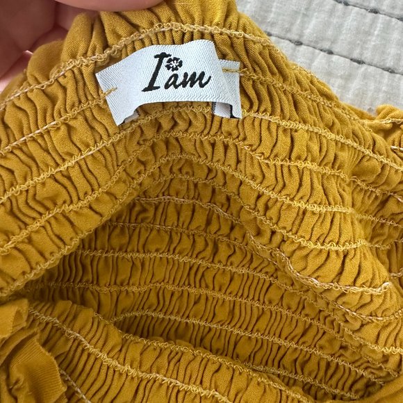 I Am | Smocked Off the Shoulder Crop Top Mustard Sz L - Picture 7 of 7